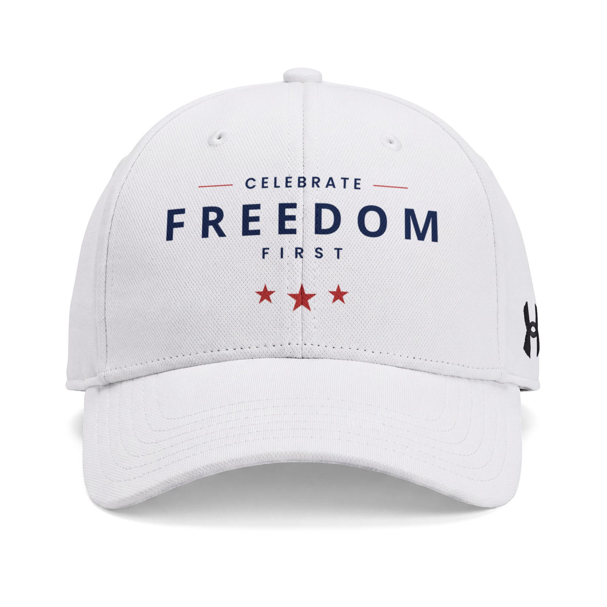 Freedom First Baseball Cap — Celebrate Freedom First Patriotic Dad Hat (Under Armour® blank)