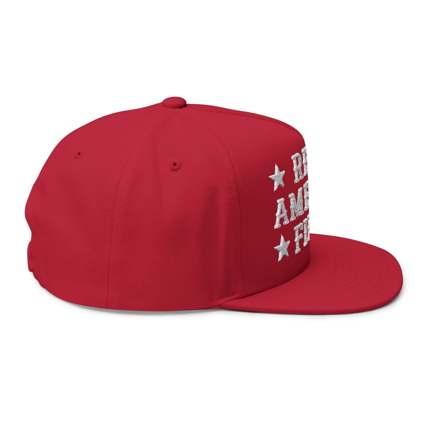 "Real America First" Embroidered Patriotic Snapback Flat Bill Cap | Five-Panel High-Profile