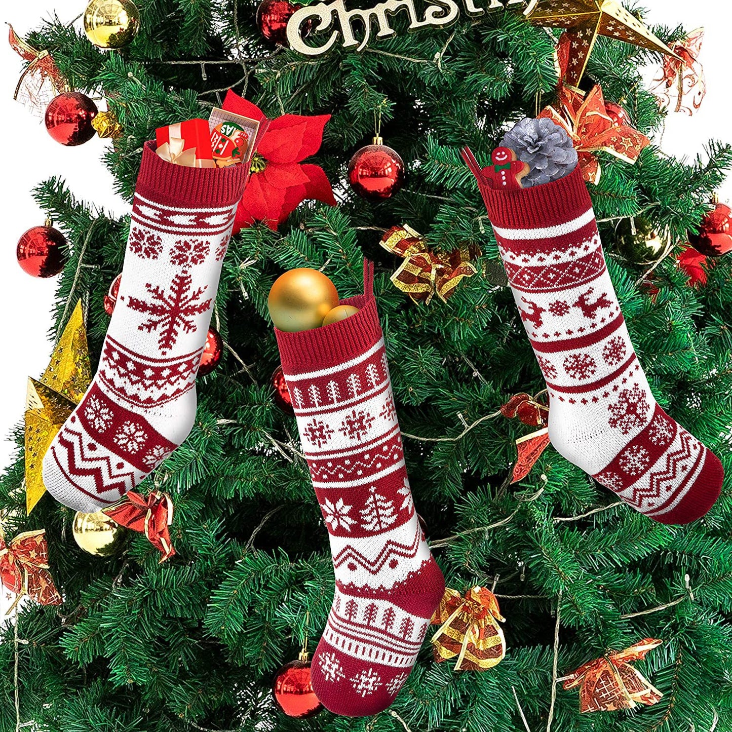 2023 Christmas Decoration - Knitted Stockings and Gift Bags, Large Size, Hanging Ornaments