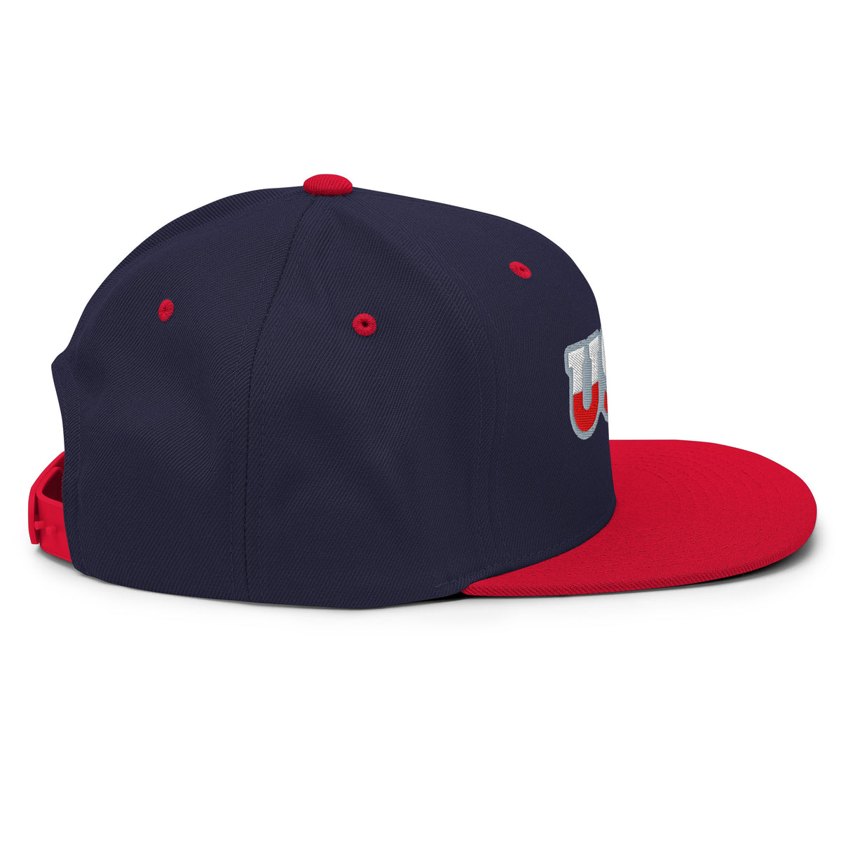 USA Puff Heritage Split Premium Embroidered Snapback in Navy/Red right side | True American