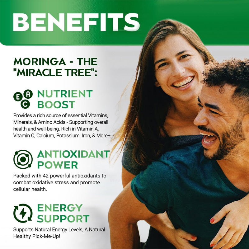 Moringa Leaf Capsules Pure Moringa Powder, Energy, Skin, Immune & Gut Health Superfood, Rich in Antioxidants, Essential Vitamins & Amino Acids, Natural Green Superfood Supplement - 60 Count