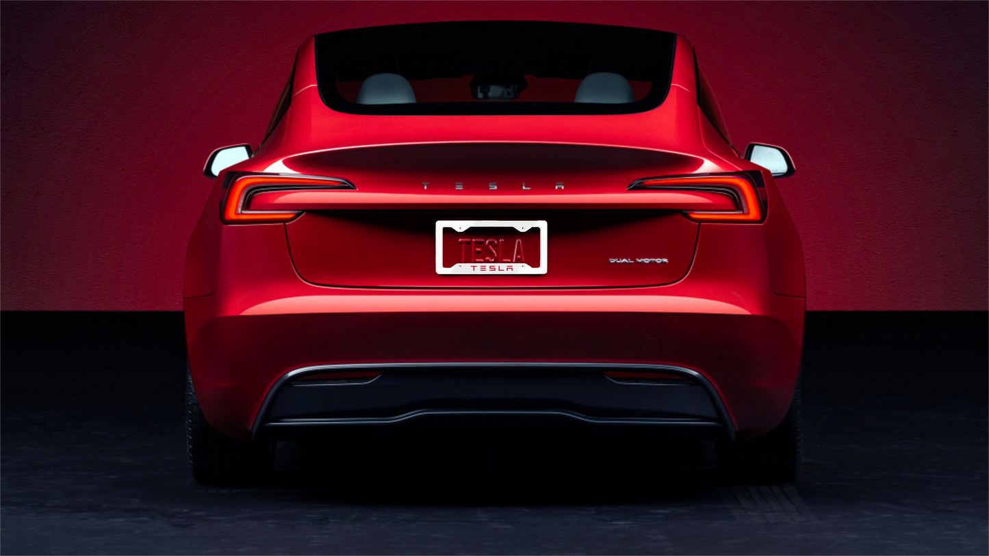 Tesla Red Metal License Plate Frame