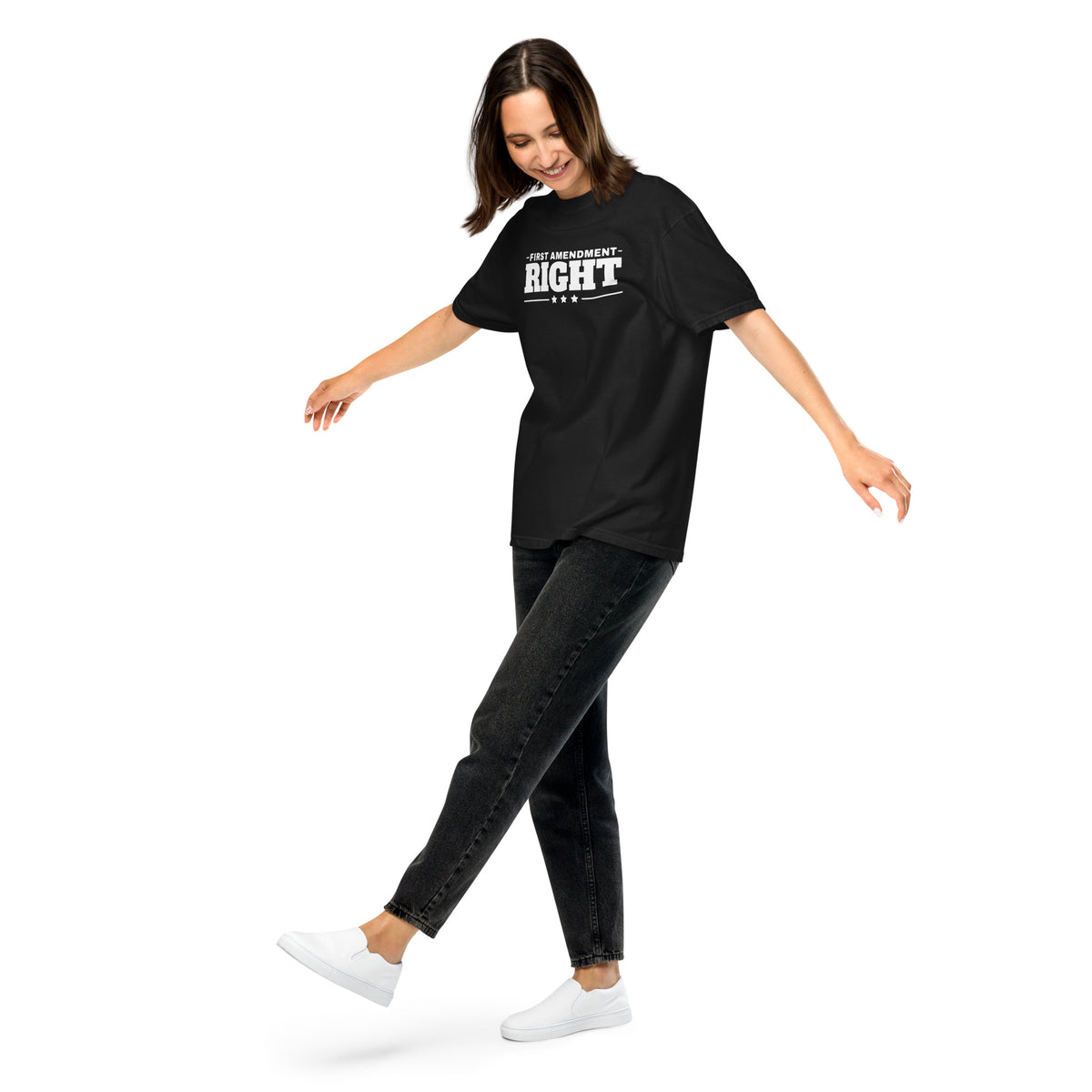 First Amendment Right / Freedom of the Press Tee Black on model front | True American