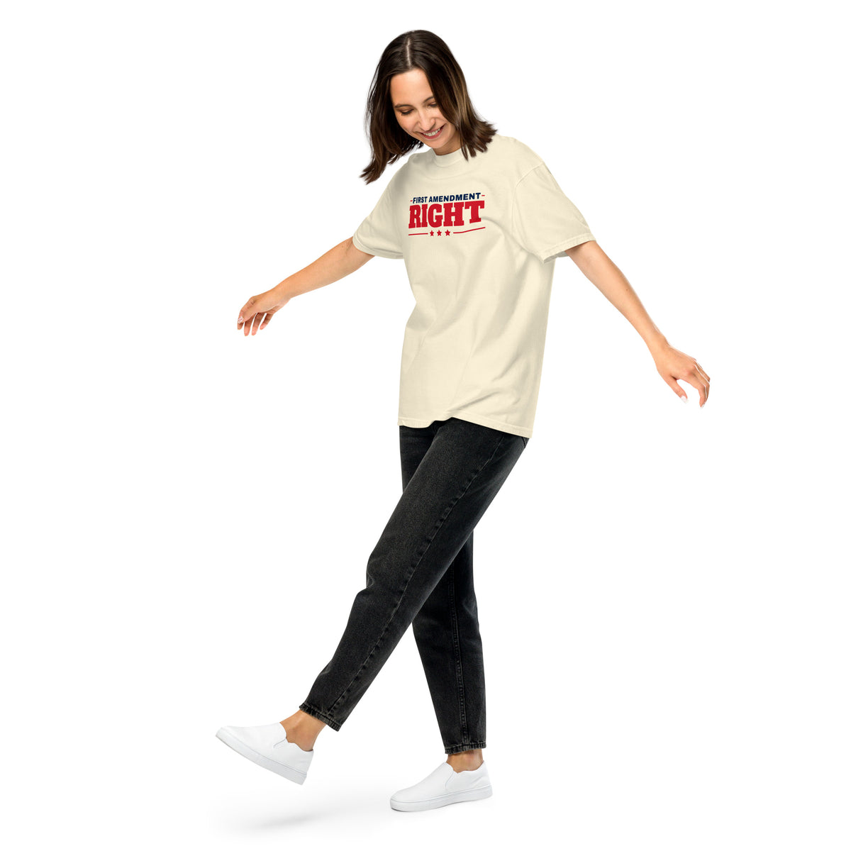 First Amendment Right / Freedom of Speech Tee Ivory on model front | True American