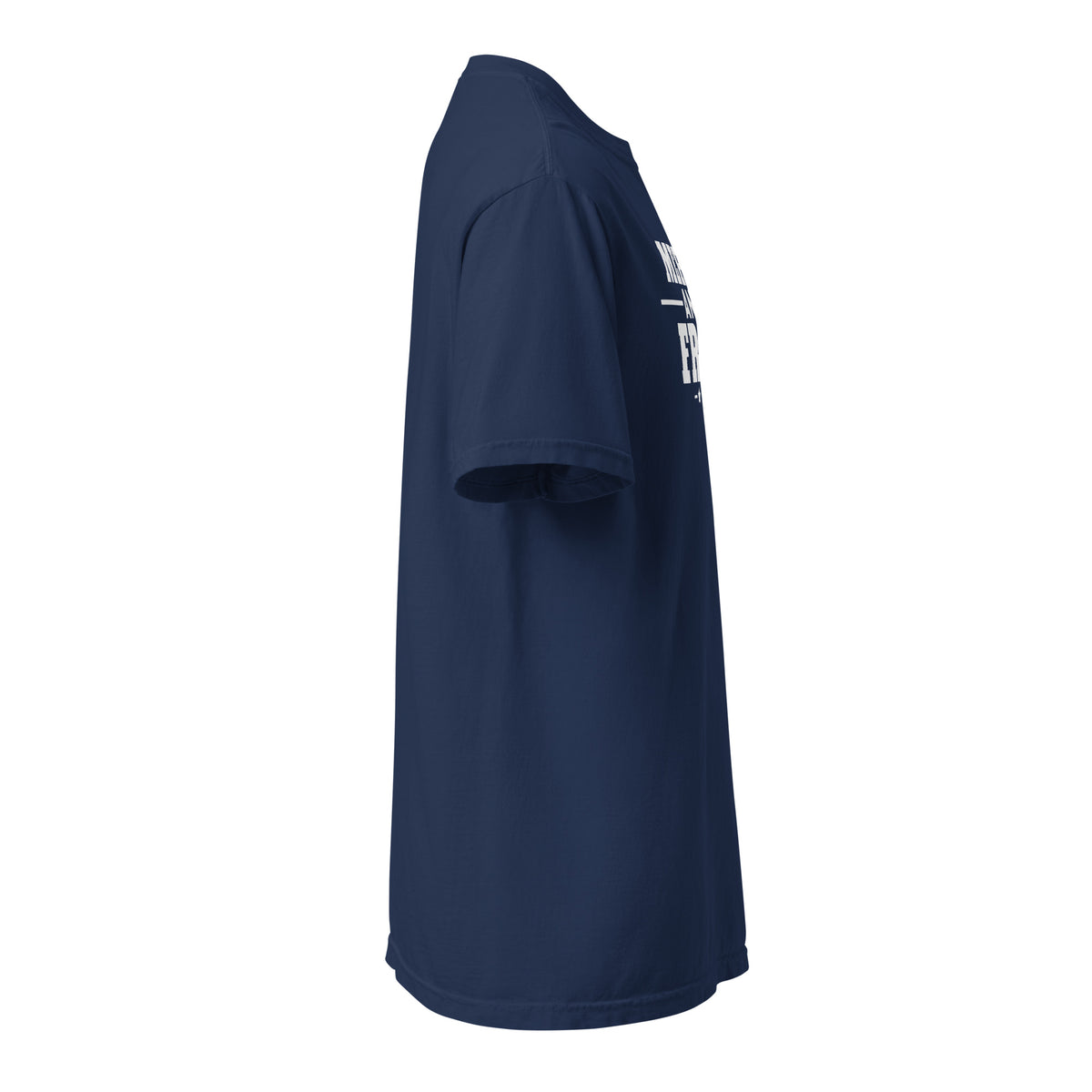 Merry and Free Heavyweight Tee, dark blue, right sleeve | True American