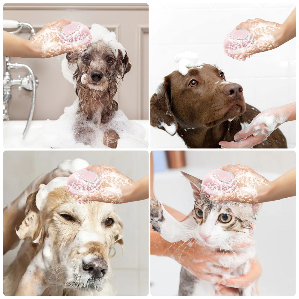 Soft Silicone Dog Brush, Bathroom Dog Bath Brush Massage Gloves Soft Safety Silicone Comb with Shampoo Box Pet Accessories for Cats Shower Grooming Tool