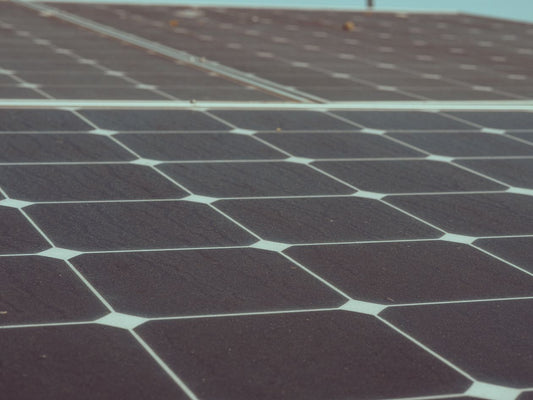 Detailed close-up of photovoltaic solar cells