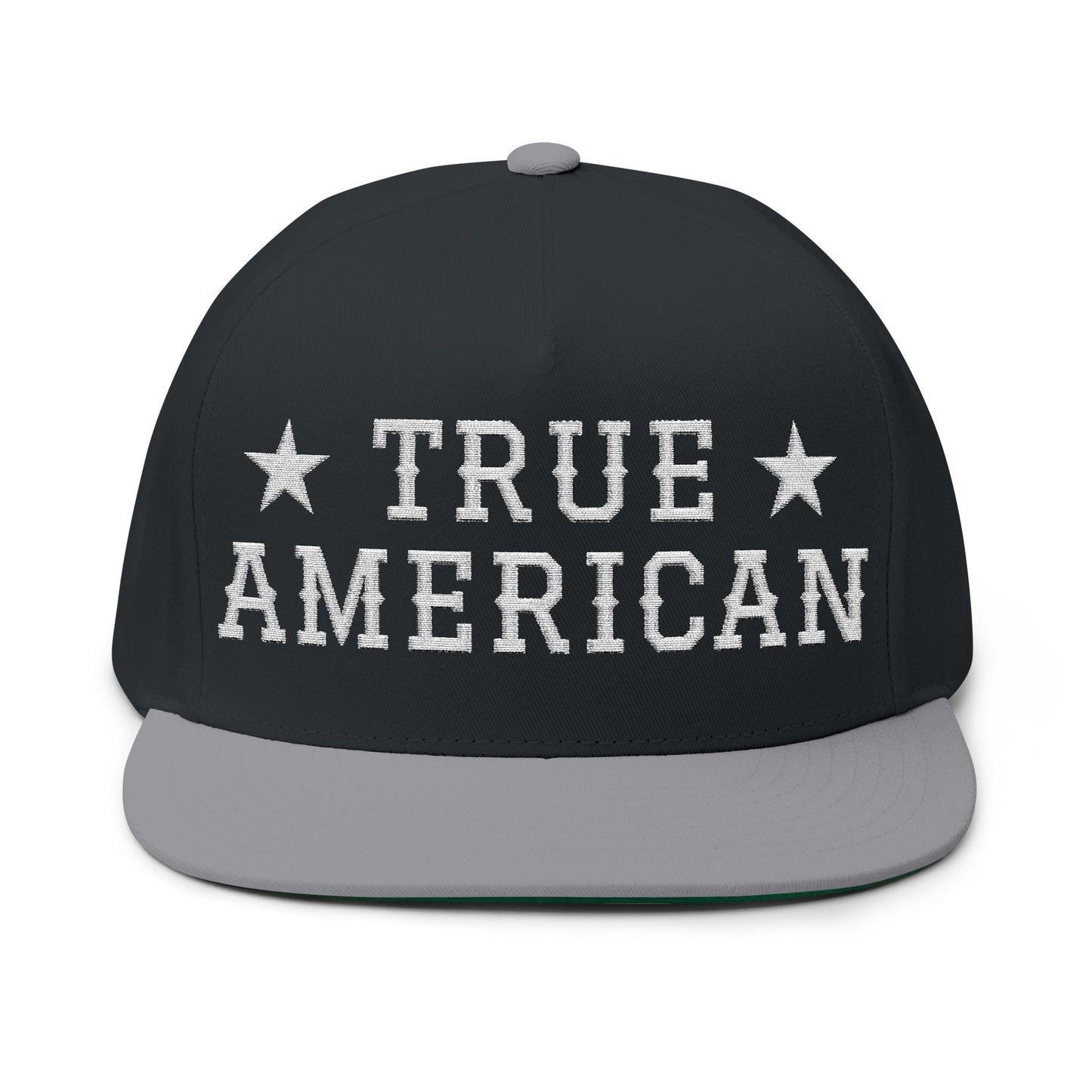 True American Embroidered Flat Bill Cap — Patriotic USA Snapback Hat