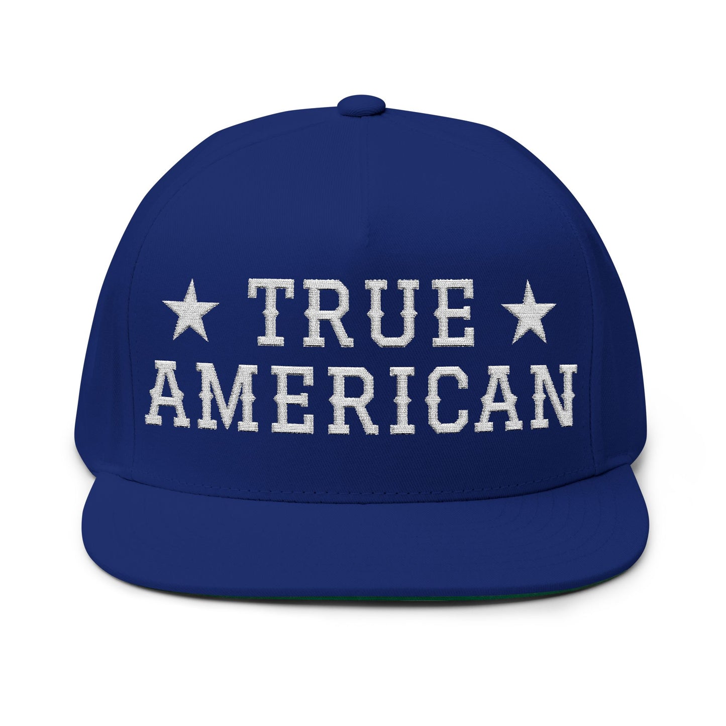 True American Embroidered Flat Bill Cap — Patriotic USA Snapback Hat