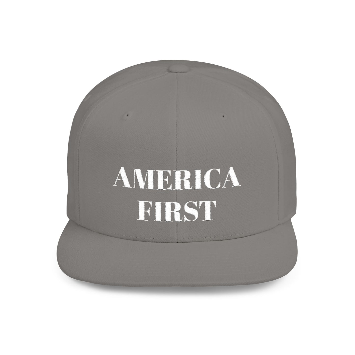 Personalized America First Flat Bill Snapback Hat — Patriotic Distressed Baseball Cap