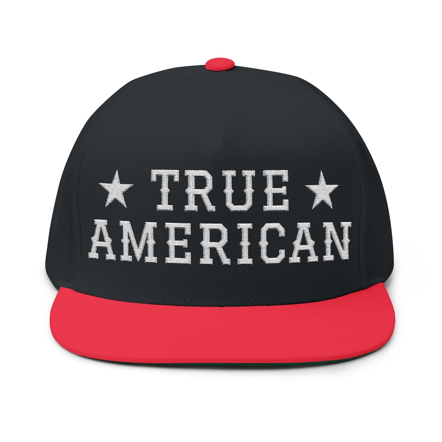 True American Embroidered Flat Bill Cap — Patriotic USA Snapback Hat