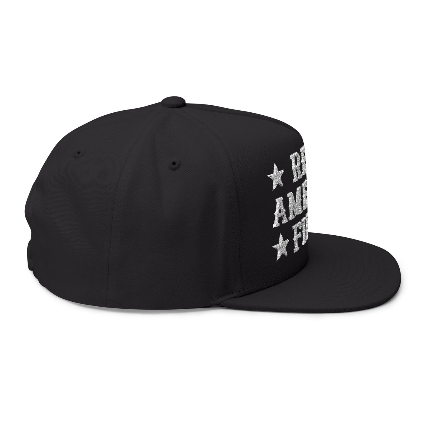 "Real America First" Embroidered Patriotic Snapback Flat Bill Cap | Five-Panel High-Profile
