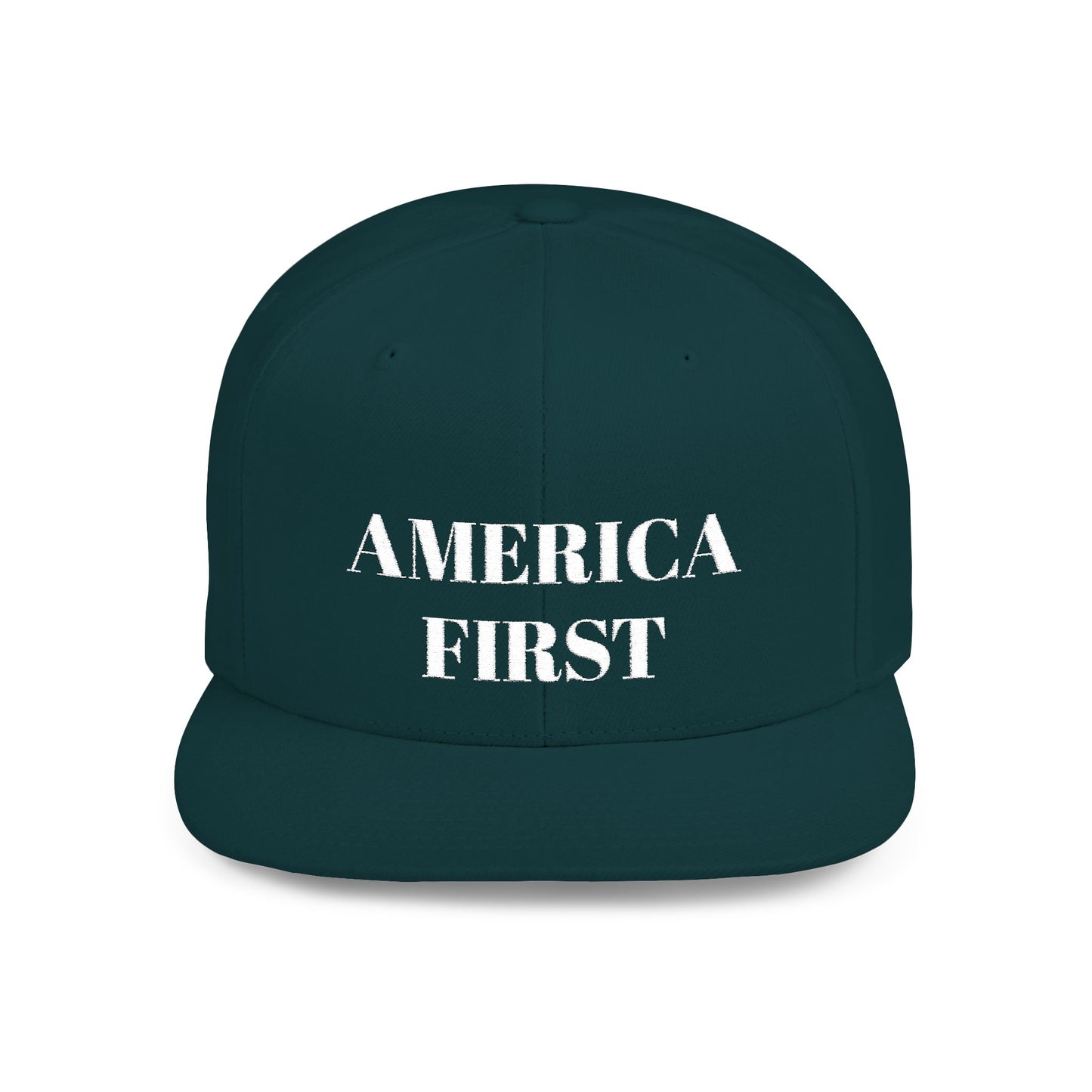Personalized America First Flat Bill Snapback Hat — Patriotic Distressed Baseball Cap