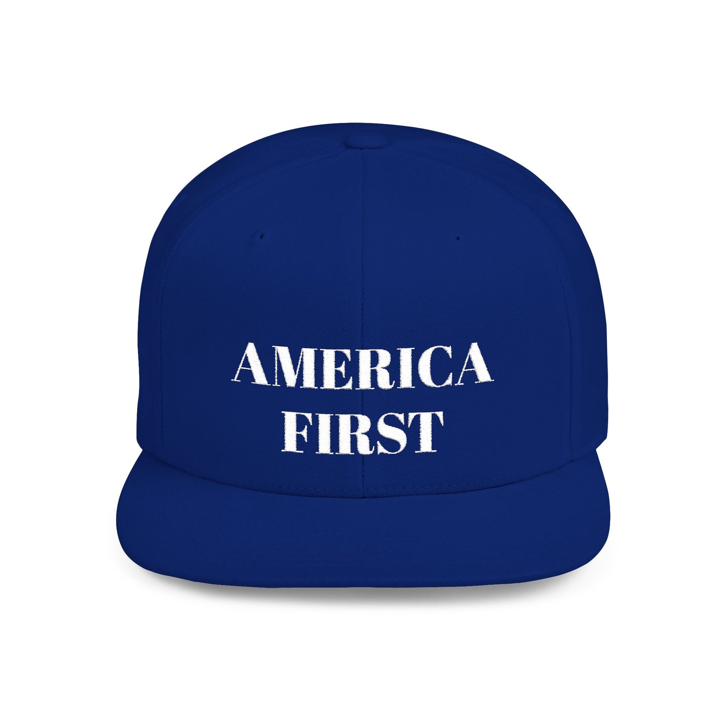 Personalized America First Flat Bill Snapback Hat — Patriotic Distressed Baseball Cap