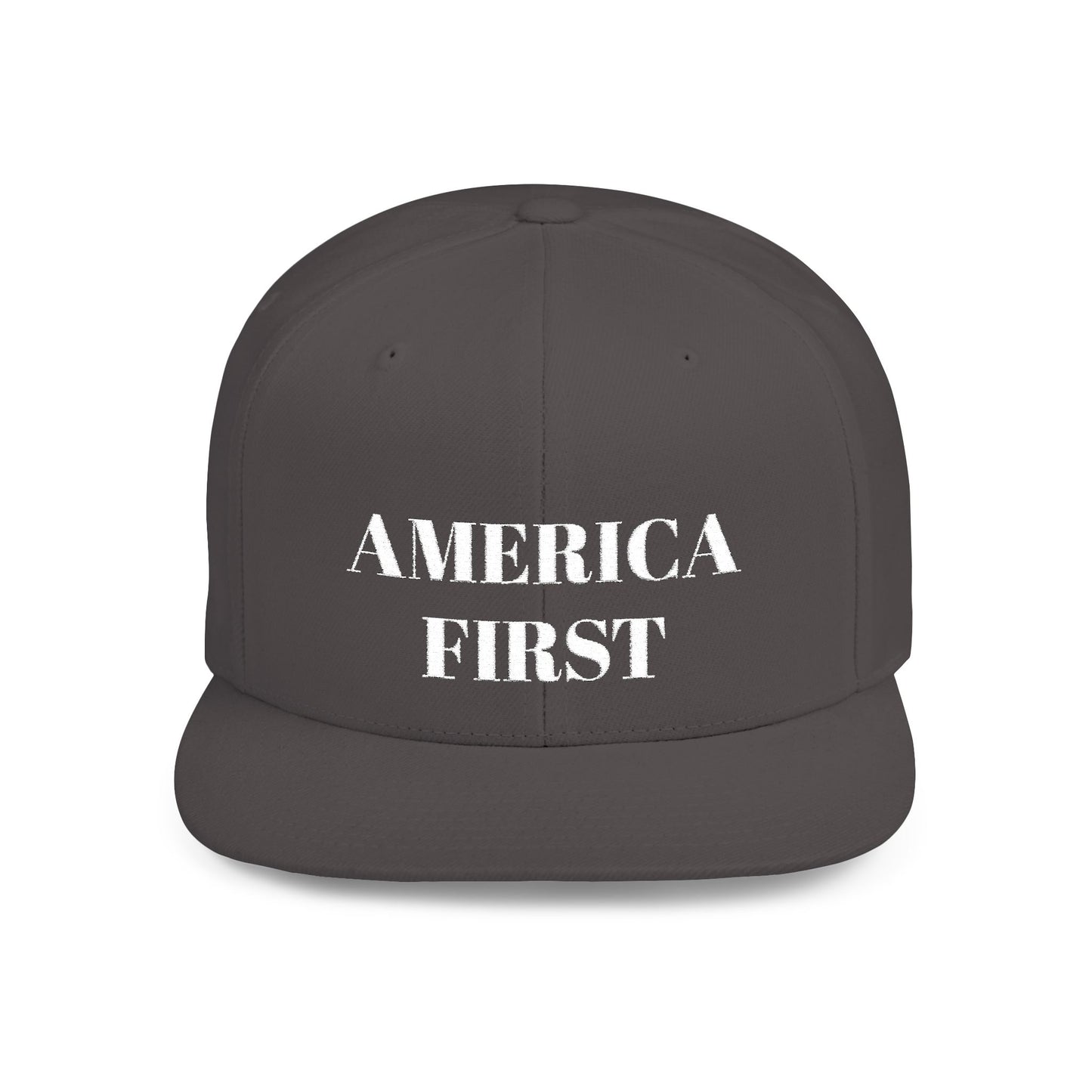 Personalized America First Flat Bill Snapback Hat — Patriotic Distressed Baseball Cap