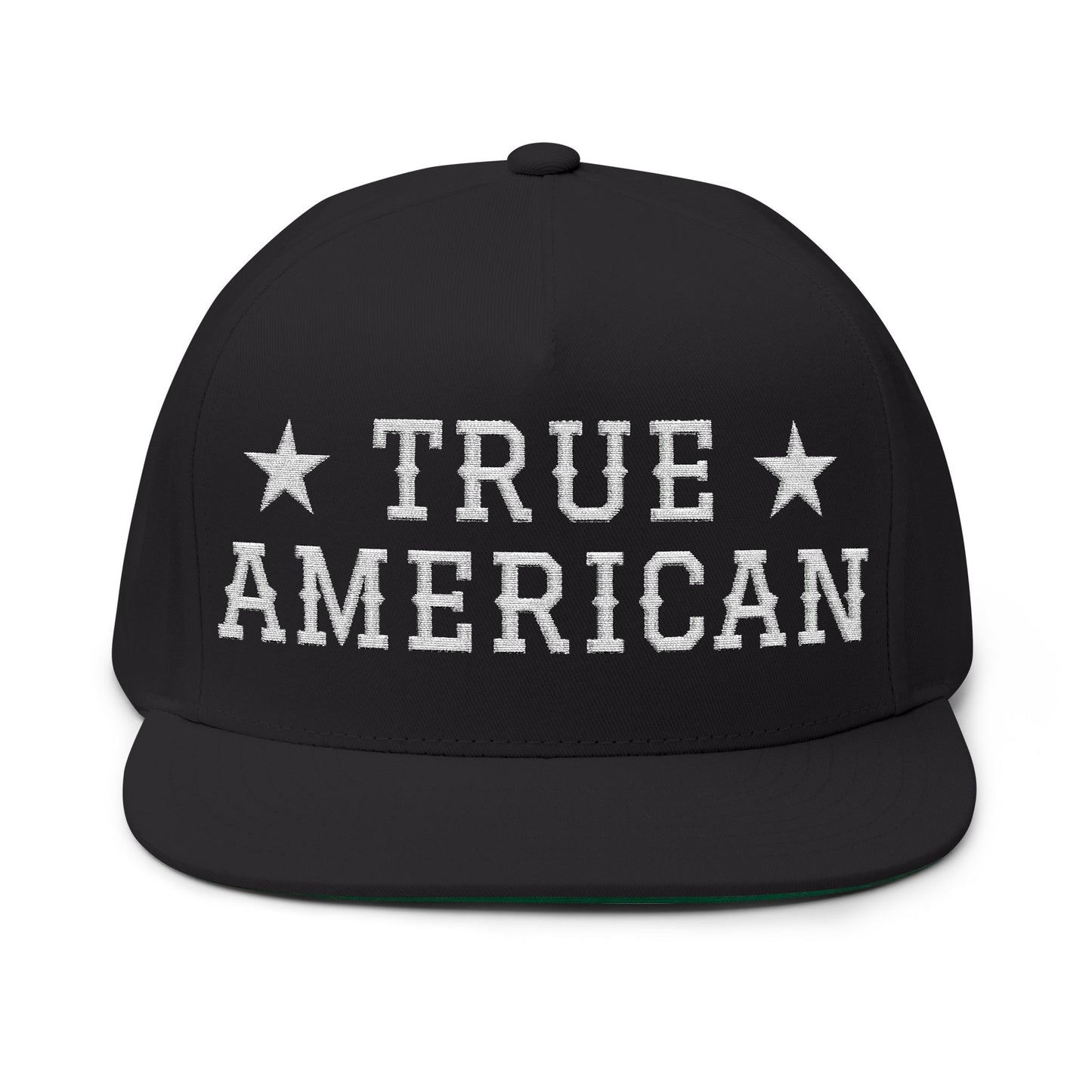 True American Embroidered Flat Bill Cap — Patriotic USA Snapback Hat