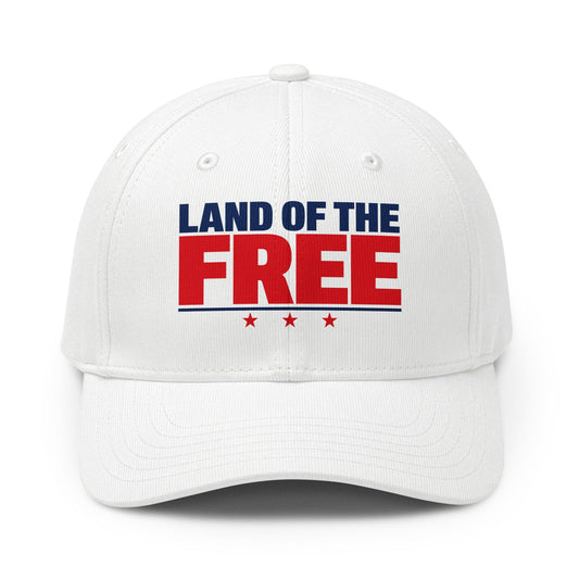 Land of the Free Baseball Cap, Patriotic Adjustable Hat, White / Black