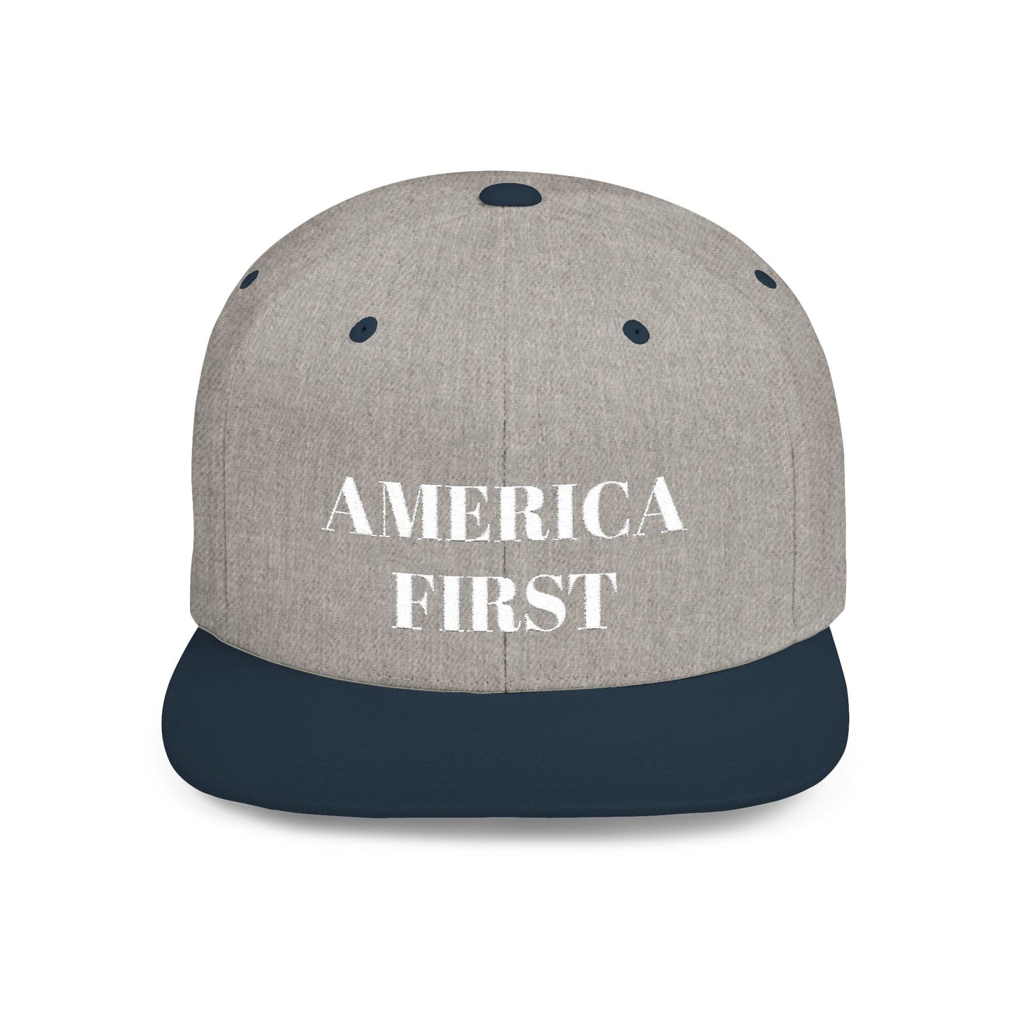Personalized America First Flat Bill Snapback Hat — Patriotic Distressed Baseball Cap