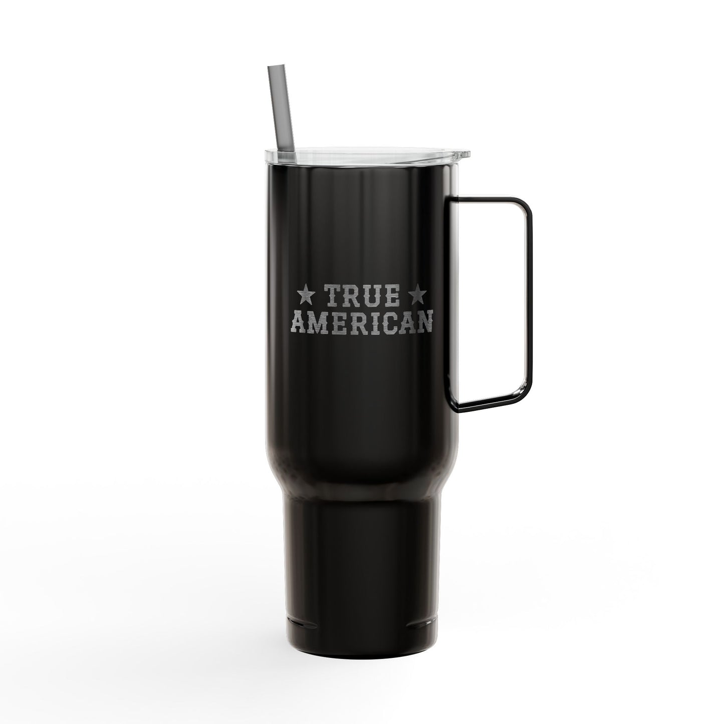 40oz Engraved Insulated Tumbler CUP – TRUE American and Flag Design, Travel Mug with Lid