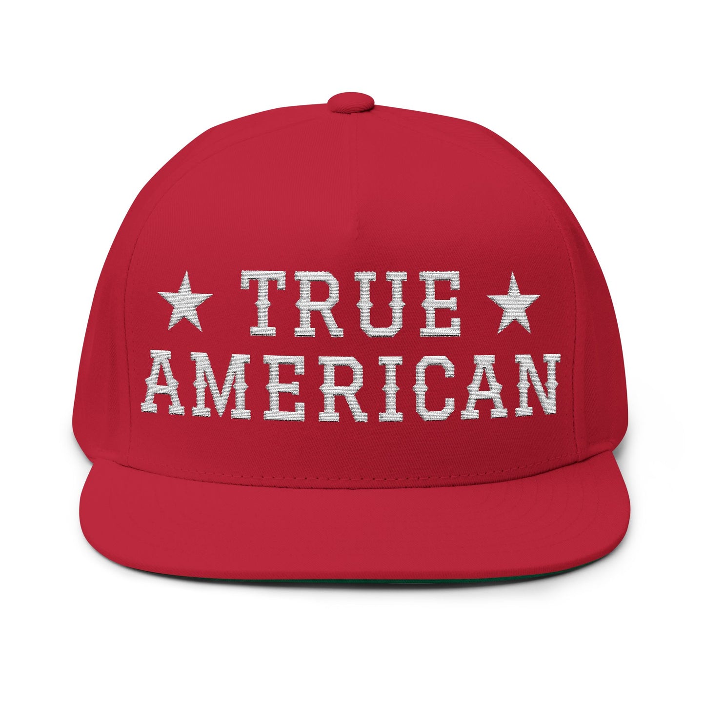 True American Embroidered Flat Bill Cap — Patriotic USA Snapback Hat