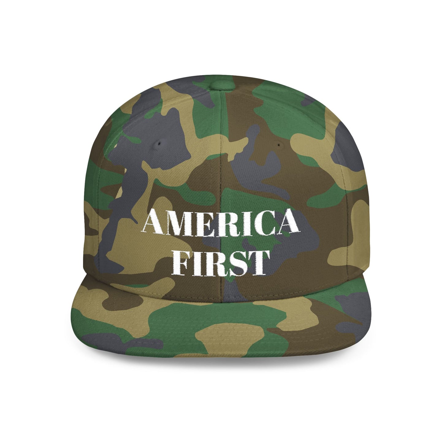 Personalized America First Flat Bill Snapback Hat — Patriotic Distressed Baseball Cap