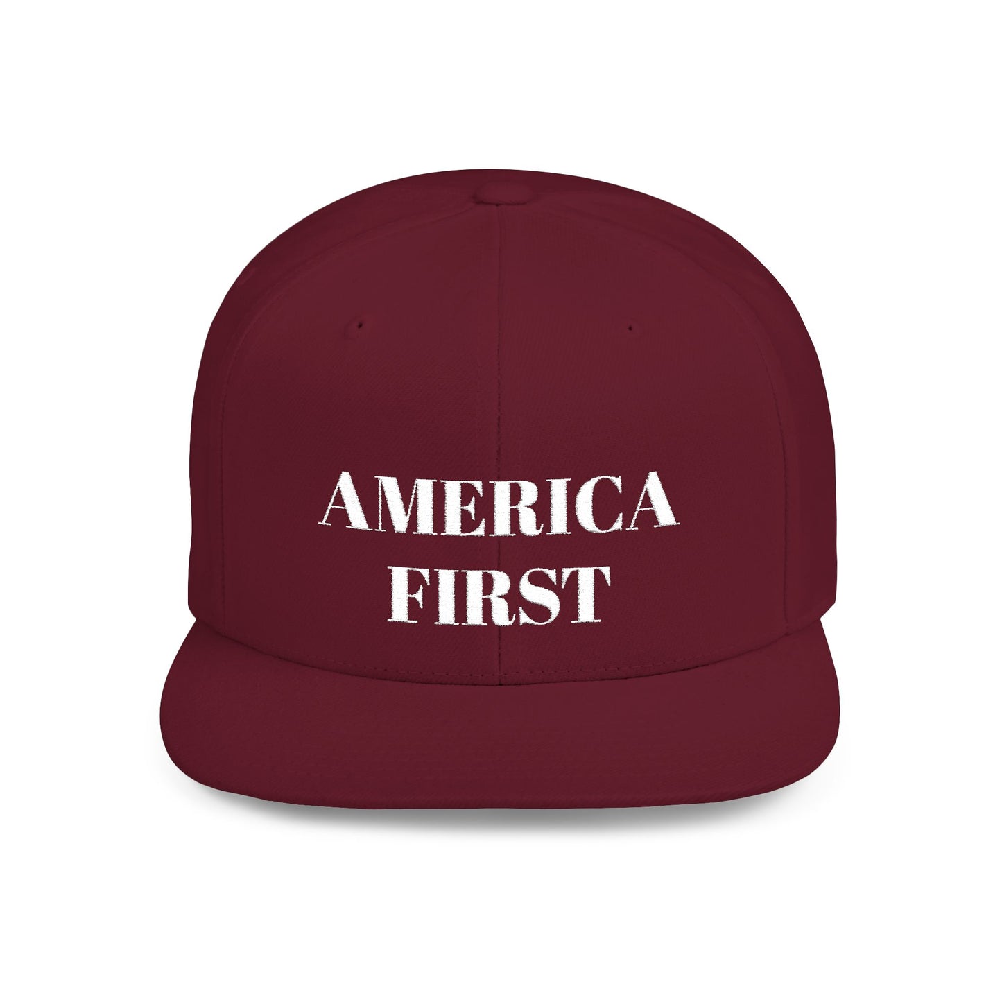 Personalized America First Flat Bill Snapback Hat — Patriotic Distressed Baseball Cap