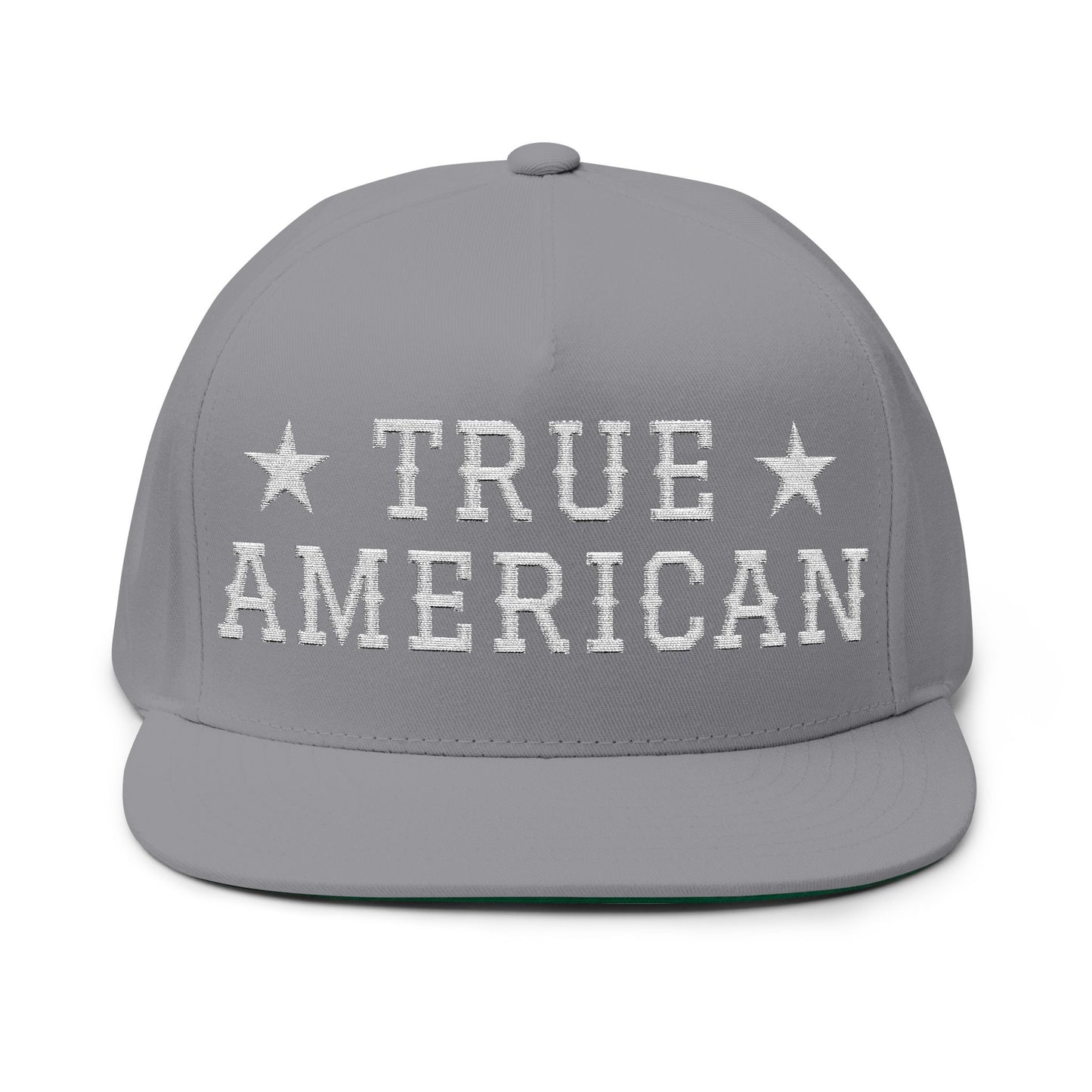 True American Embroidered Flat Bill Cap — Patriotic USA Snapback Hat