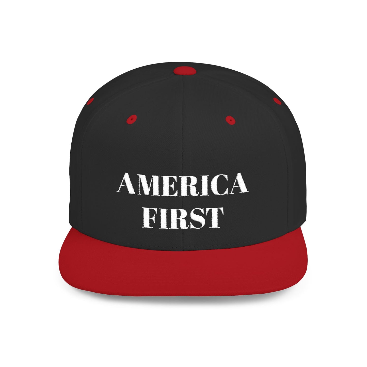 Personalized America First Flat Bill Snapback Hat — Patriotic Distressed Baseball Cap
