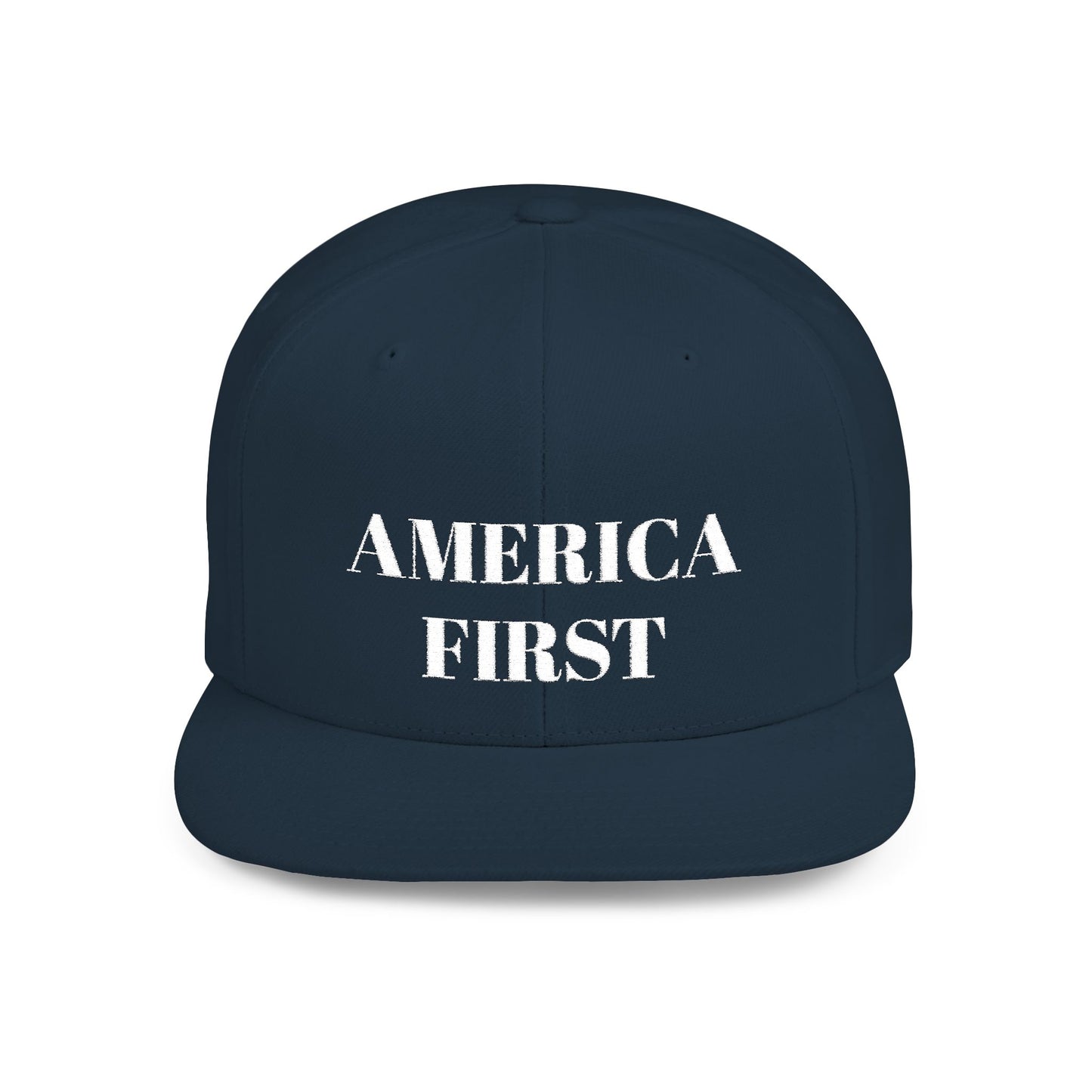 Personalized America First Flat Bill Snapback Hat — Patriotic Distressed Baseball Cap