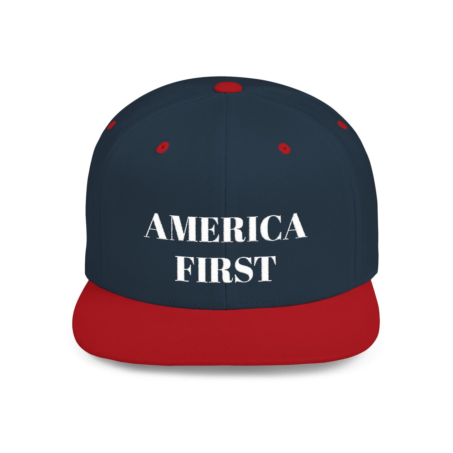 Personalized America First Flat Bill Snapback Hat — Patriotic Distressed Baseball Cap