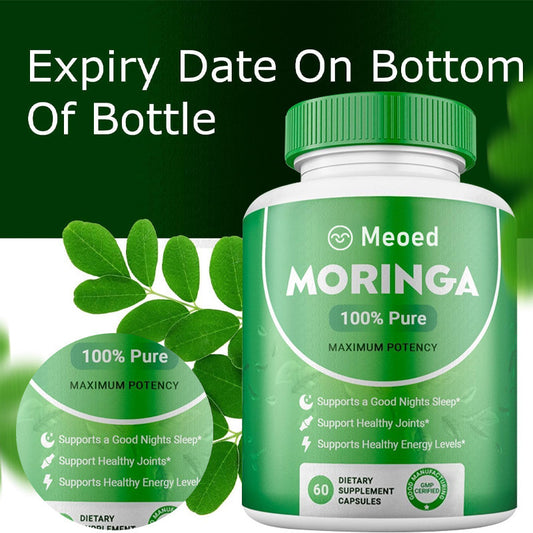 Moringa Leaf Capsules Pure Moringa Powder, Energy, Skin, Immune & Gut Health Superfood, Rich in Antioxidants, Essential Vitamins & Amino Acids, Natural Green Superfood Supplement - 60 Count