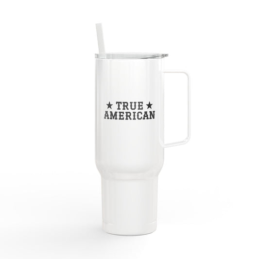 40oz Engraved Insulated Tumbler CUP – TRUE American and Flag Design, Travel Mug with Lid