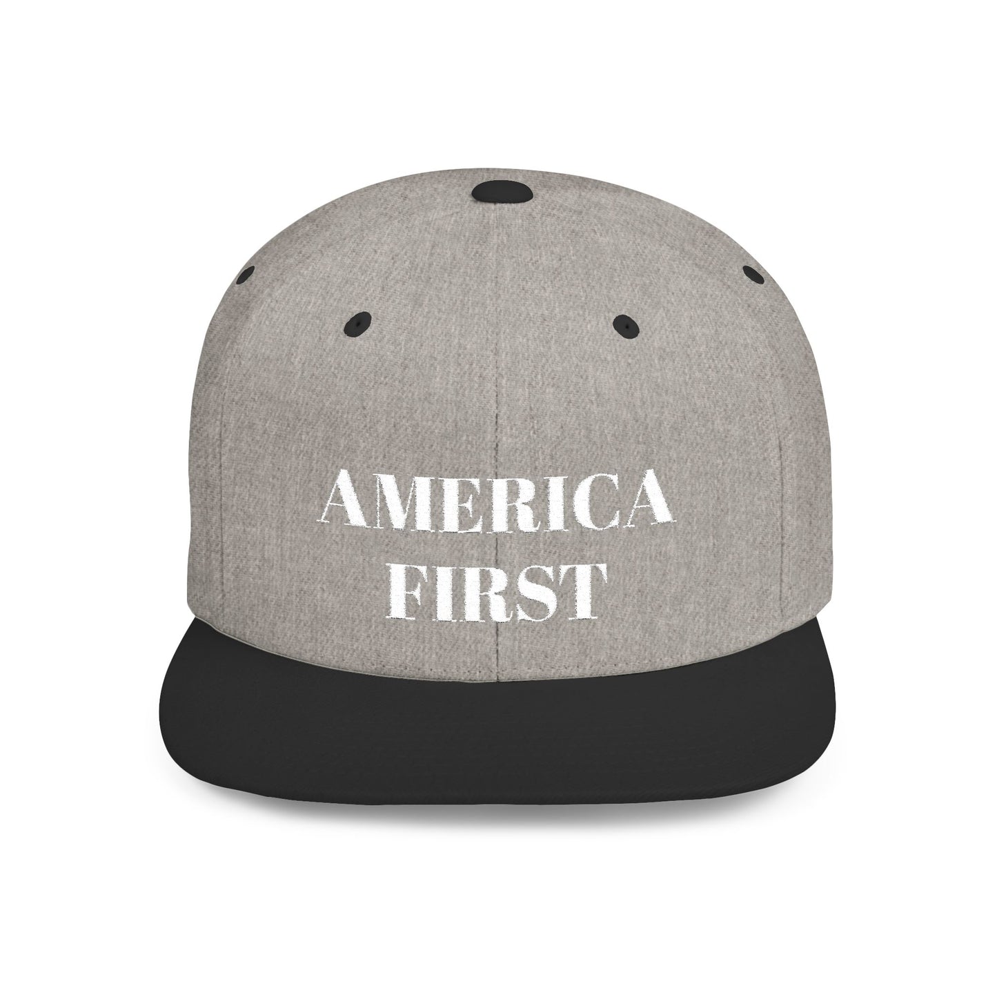 Personalized America First Flat Bill Snapback Hat — Patriotic Distressed Baseball Cap
