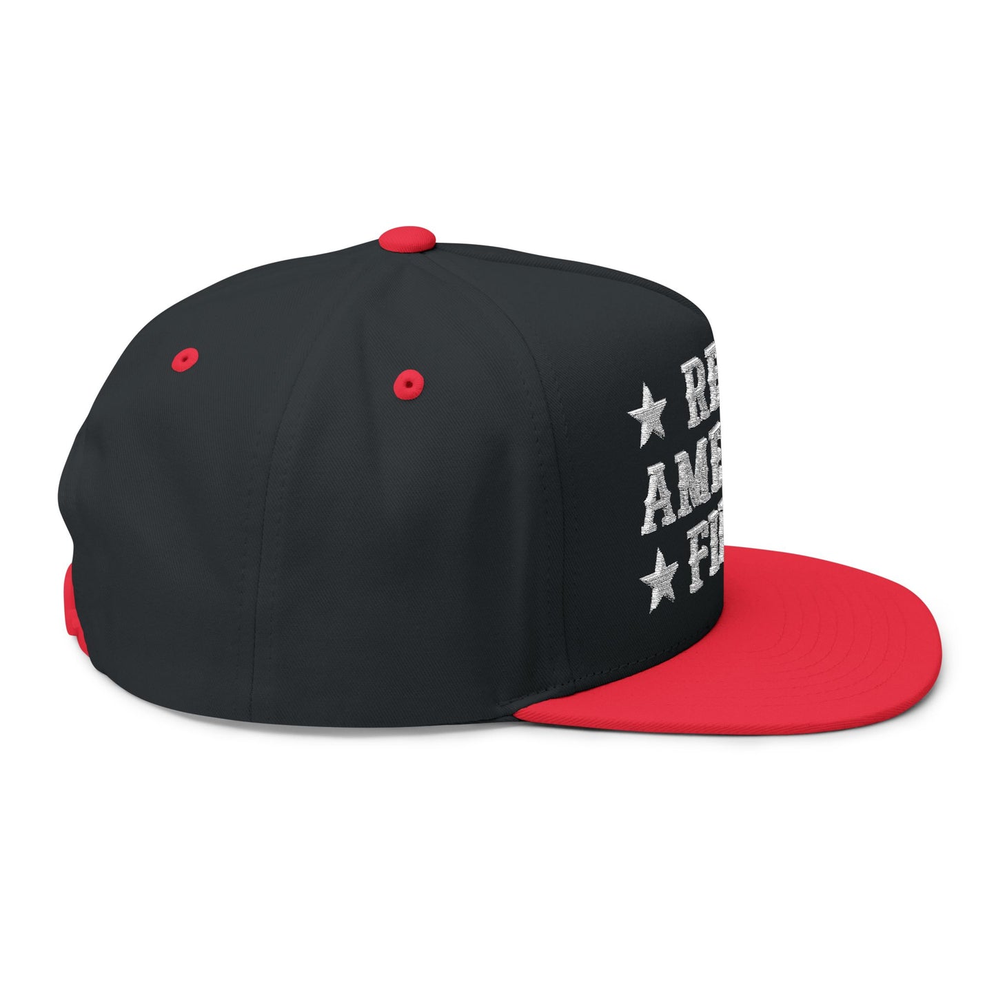 "Real America First" Embroidered Patriotic Snapback Flat Bill Cap | Five-Panel High-Profile