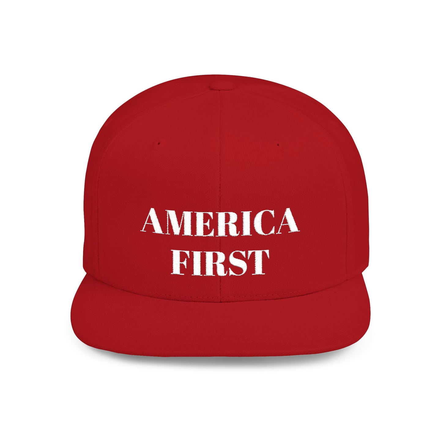 Personalized America First Flat Bill Snapback Hat — Patriotic Distressed Baseball Cap