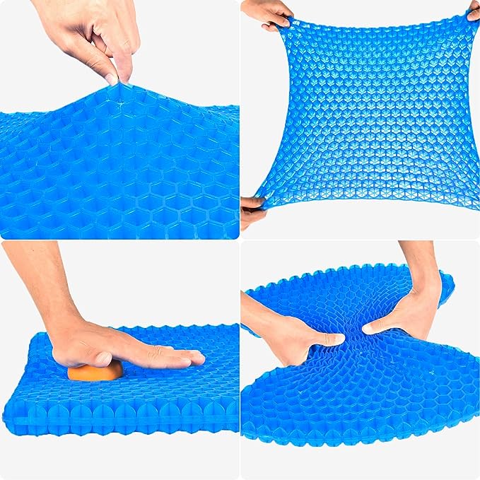 The Egg Sitter Large Gel Seat Cushion for Long Sitting, Gel Cushion for Wheelchair Large & Thick, Gel Chair Cushion Soft & Cool, Breathable Gel Car Seat Cushion Reduce Sweat for Hip Pain, Gel Pressure Relief Cushion