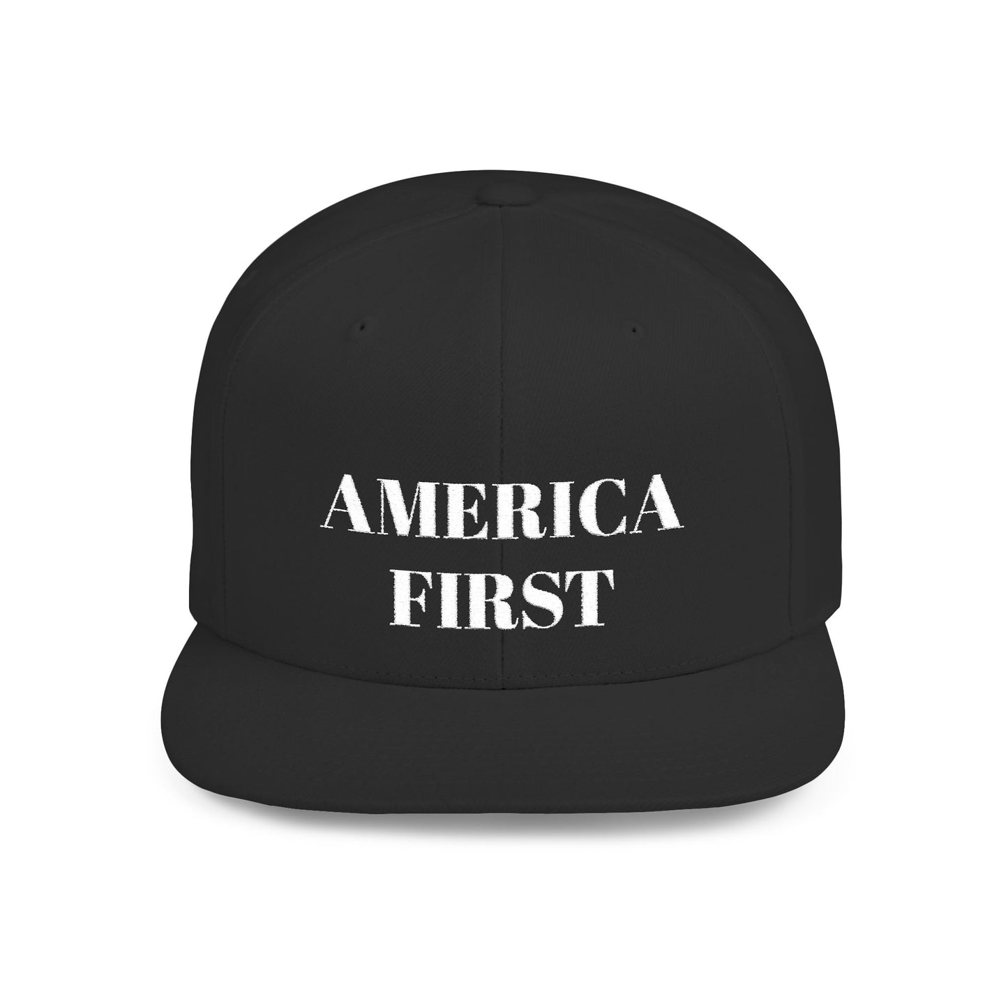 Personalized America First Flat Bill Snapback Hat — Patriotic Distressed Baseball Cap