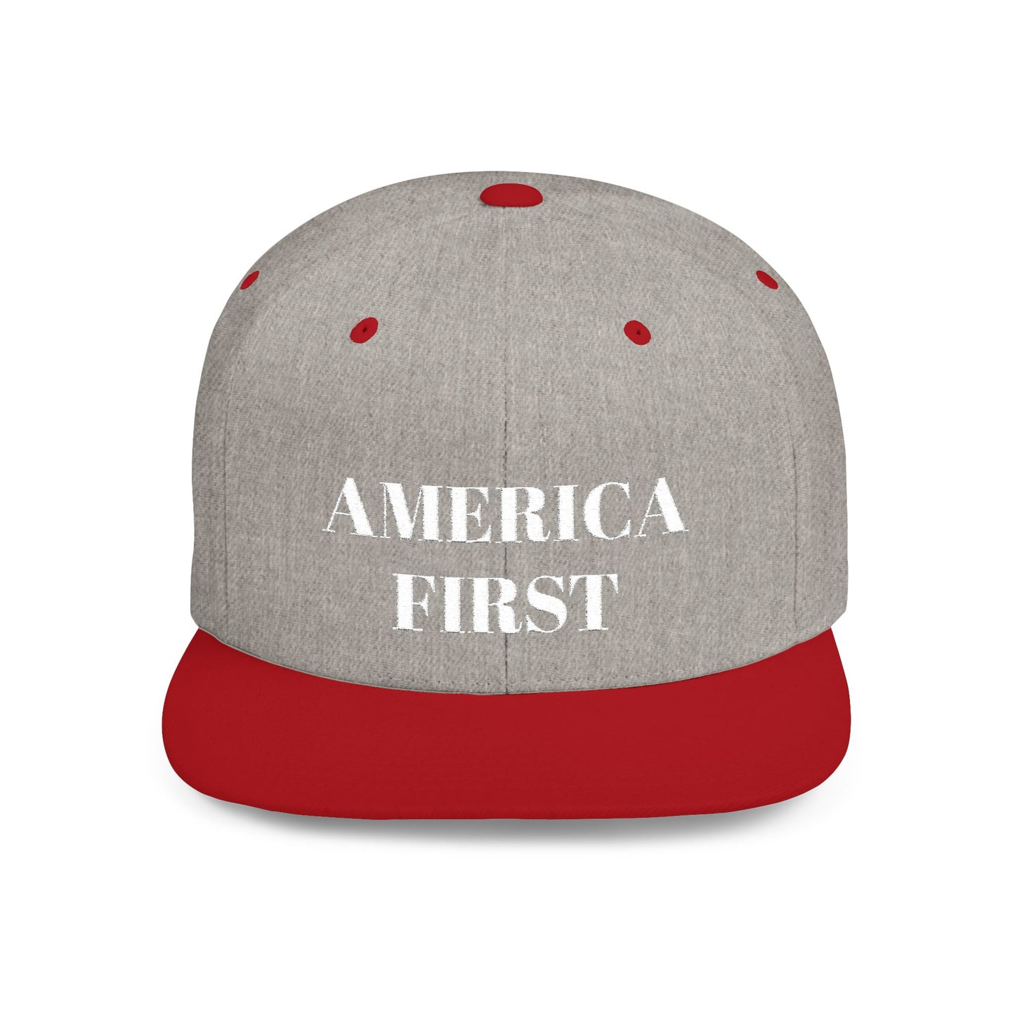 Personalized America First Flat Bill Snapback Hat — Patriotic Distressed Baseball Cap