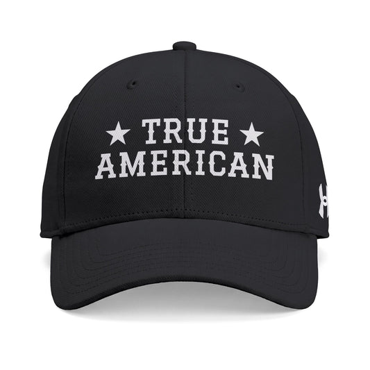 True American Baseball Cap - Patriotic Under Armour Team Hat, Black / White