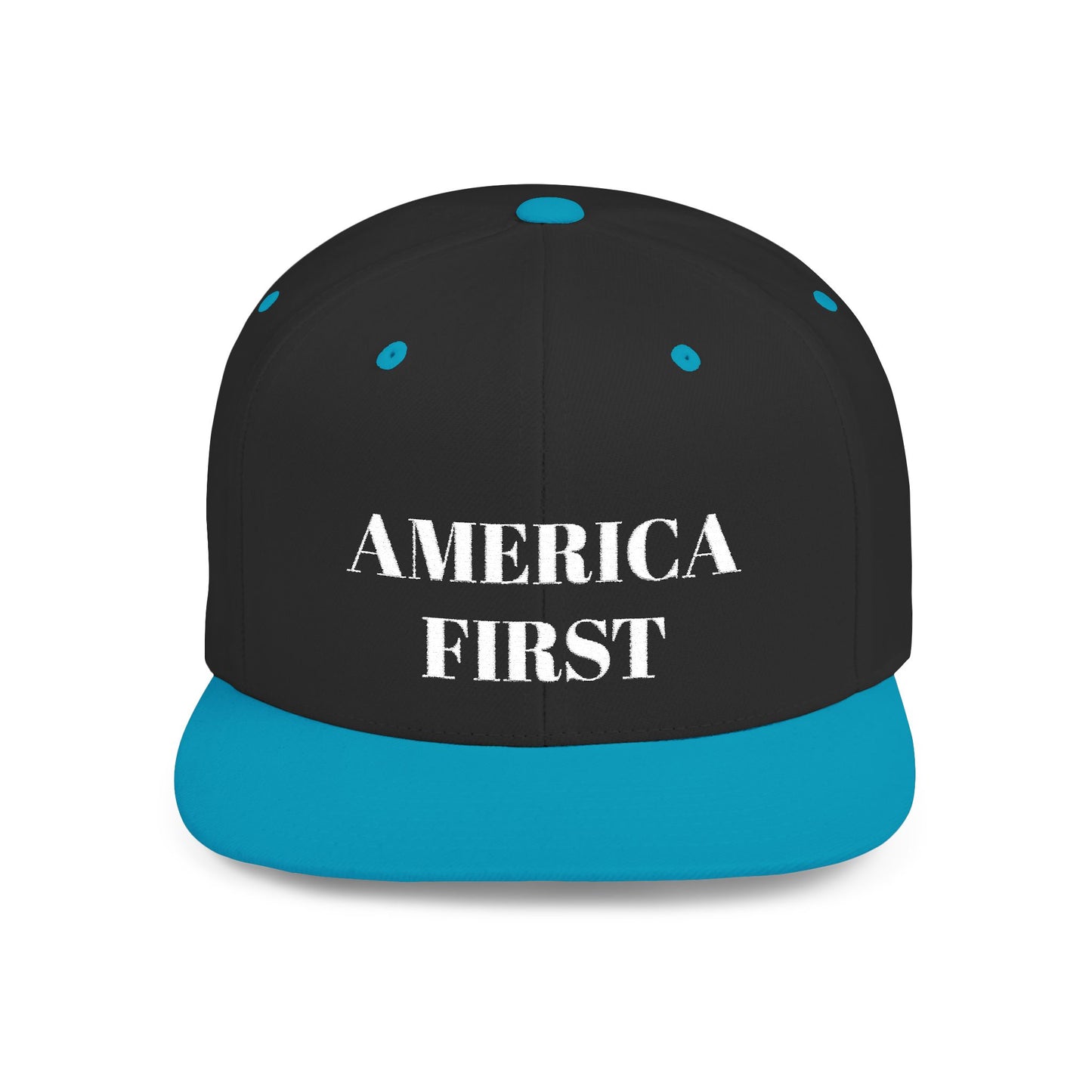 Personalized America First Flat Bill Snapback Hat — Patriotic Distressed Baseball Cap
