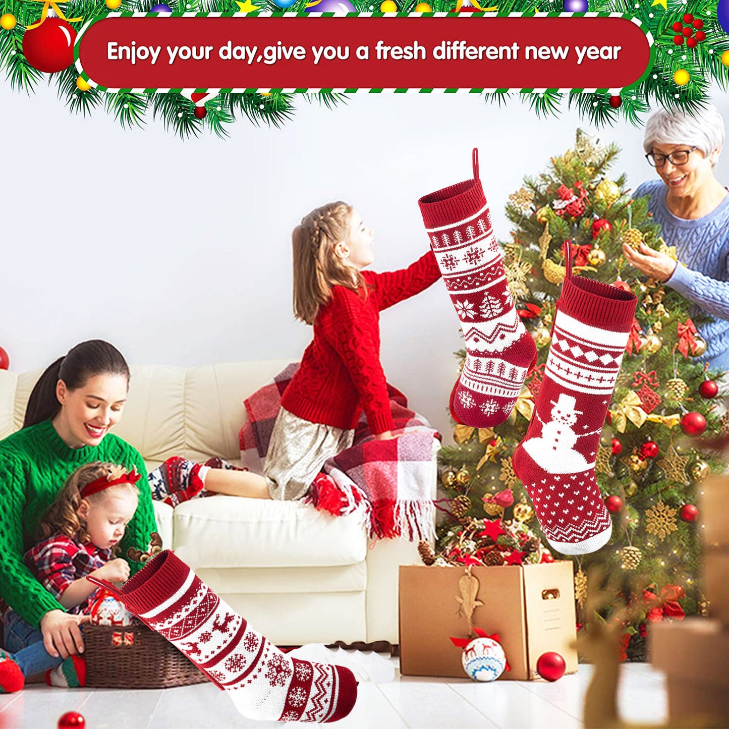 2023 Christmas Decoration - Knitted Stockings and Gift Bags, Large Size, Hanging Ornaments