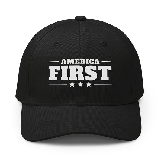 America First Classic Printed Adidas Cap Black front | True American