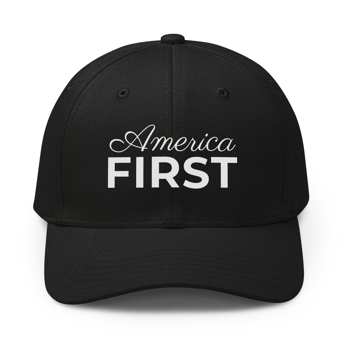 America First Script Printed Adidas Cap Black front | True American