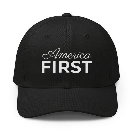 America First Script Printed Adidas Cap Black front | True American