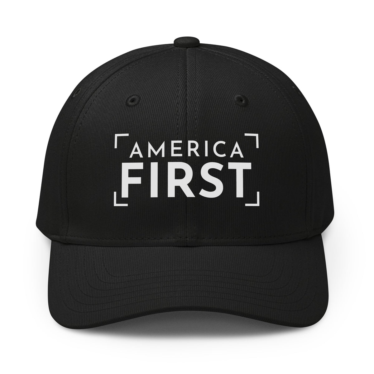 America First Bracket Printed Adidas Cap Black front | True American