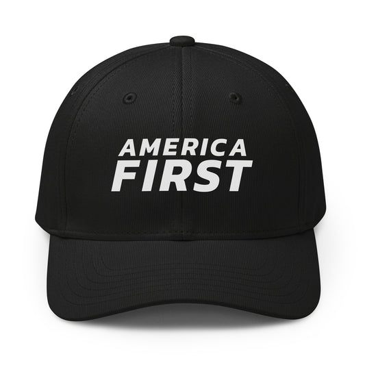 America First Italic Printed Adidas Cap Black front | True American