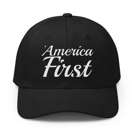 America First Brush Printed Adidas Cap Black front | True American