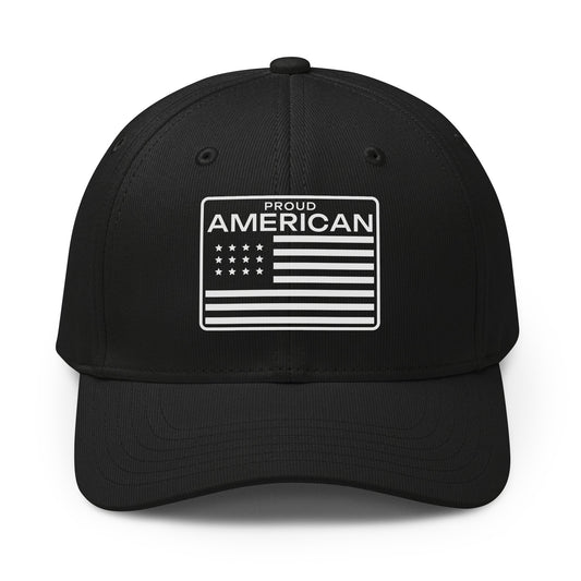 Proud American Flag Patch Printed adidas Cap Black front | True American