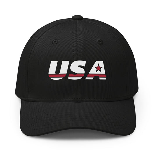 USA Athletic Premium Printed adidas Cap Black front | True American