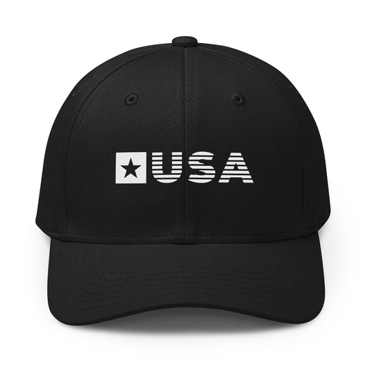 USA Striped Premium Printed adidas Cap Black front | True American